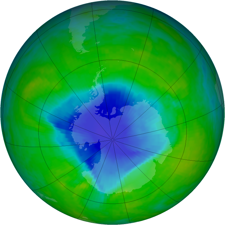 Antarctic ozone map for 29 November 1992